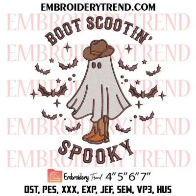 Boot Scootin’ Spooky Embroidery Design, Cowboy Ghost Halloween Machine Embroidery Digitized Pes Files