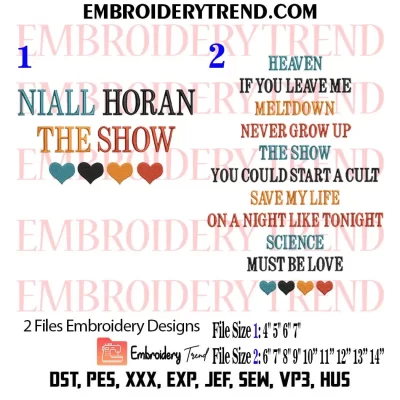 Bundle Niall Horan The Show Embroidery Design, Niall Horan Music Machine Embroidery Digitized Pes Files