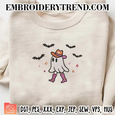 Cowgirl Ghost Halloween Embroidery Design, Western Ghost Cowgirl Machine Embroidery Digitized Pes Files