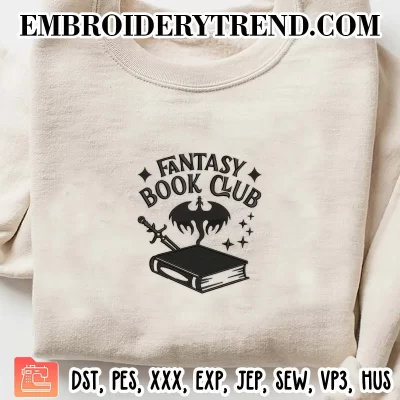 Fantasy Book Club Embroidery Design, Reading Machine Embroidery Digitized Pes Files