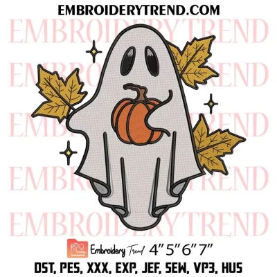 Ghost Leaves Fall Halloween Embroidery Design, Halloween Autumn Machine Embroidery Digitized Pes Files