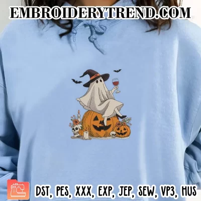Ghost Pumpkin Fall Halloween Embroidery Design, Autumn Halloween Machine Embroidery Digitized Pes Files