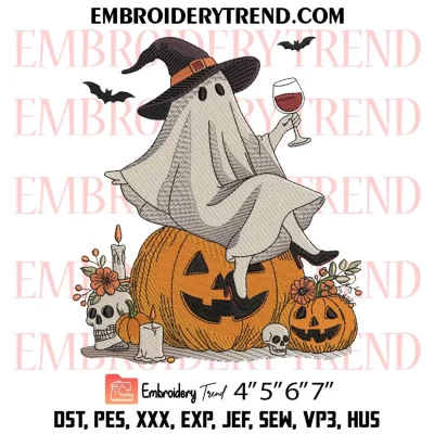 Ghost Pumpkin Fall Halloween Embroidery Design, Autumn Halloween Machine Embroidery Digitized Pes Files