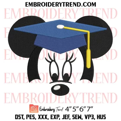 Graduation Mickey Minnie Head Embroidery Design, Couple Mickey Minnie Machine Embroidery Digitized Pes Files