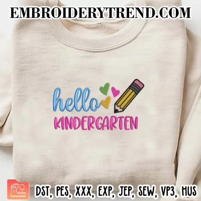 Hello Kindergarten Hearts Embroidery Design, School Machine Embroidery Digitized Pes Files