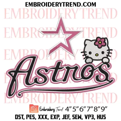 Hello Kitty Houston Astros Embroidery Design, Kitty Cute Baseball Gift Machine Embroidery Digitized Pes Files
