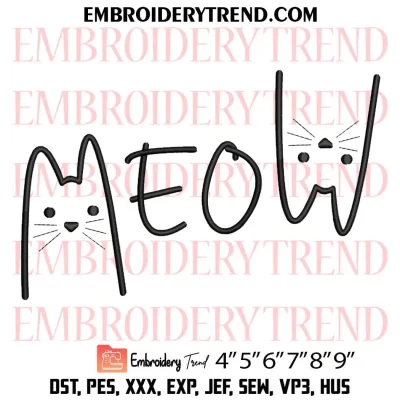 Meow Cat Embroidery Design, Cute Cat Machine Embroidery Digitized Pes Files