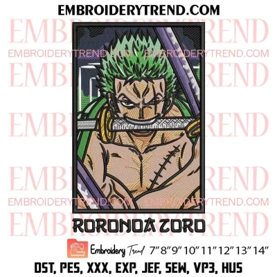 Pattern Roronoa Zoro Embroidery Design, One Piece Anime Machine Embroidery Digitized Pes Files