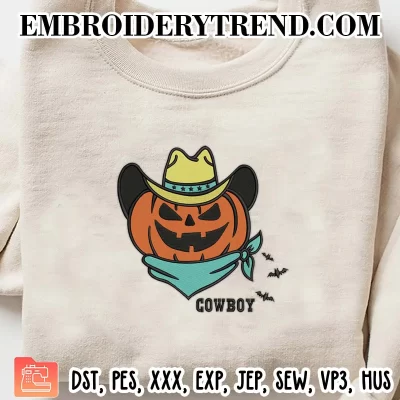 Pumpkin Cowboy Western Embroidery Design, Pumpkin Halloween Machine Embroidery Digitized Pes Files