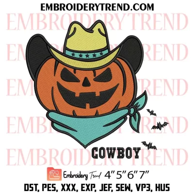Pumpkin Cowboy Western Embroidery Design, Pumpkin Halloween Machine Embroidery Digitized Pes Files