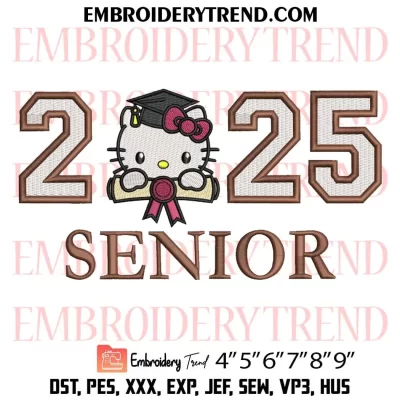 Senior Hello Kitty 25 Embroidery Design, Kitty Graduate Machine Embroidery Digitized Pes Files