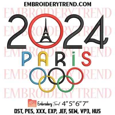 Bonjour Paris Team USA 24 Eiffel Tower Embroidery Design, Paris 2024 Machine Embroidery Digitized Pes Files