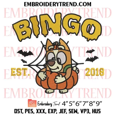 Bingo Halloween Est 2018 Embroidery Design, Bluey Cartoon Machine Embroidery Digitized Pes Files