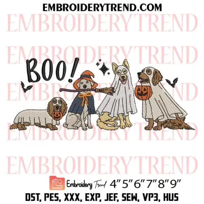 Halloween Witch Dogs Embroidery Design, Golden Retriever Dog Machine Embroidery Digitized Pes Files