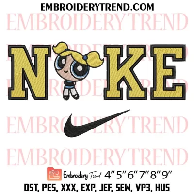 Bubbles Nike Embroidery Design, Cartoon Powerpuff Girls Machine Embroidery Digitized Pes Files