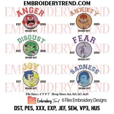 Bundle Inside Out Est 2015 Embroidery Design, 6 Files Disney Movies Machine Embroidery Digitized