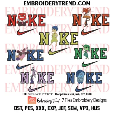 Bundle Nike Inside Out 2 Embroidery Design, 7 Files Disney Inside Out 2 Machine Embroidery Digitized