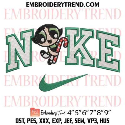 Christmas Powerpuff Girls Green x Nike Embroidery Design, Powerpuff Girls Buttercup Machine Embroidery Digitized Pes Files