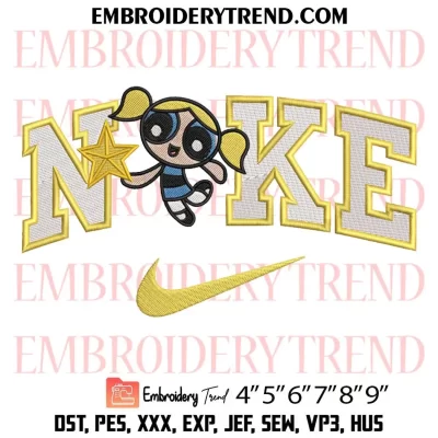 Christmas Powerpuff Girls Yellow x Nike Embroidery Design, Powerpuff Girls Bubbles Machine Embroidery Digitized Pes Files