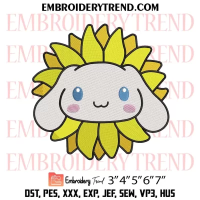 Cinnamoroll Sunflower Embroidery Design, Cute Sanrio Cinnamoroll Machine Embroidery Digitized Pes Files