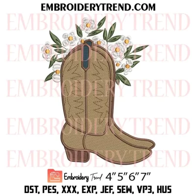 Cowboy Boot With Flowers Embroidery Design, Autumn Cowboy Boot Machine Embroidery Digitized Pes Files