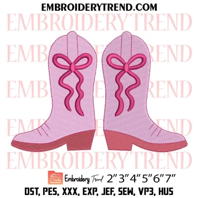 Cowgirl Boot Embroidery Design, Boot Bow Machine Embroidery Digitized Pes Files