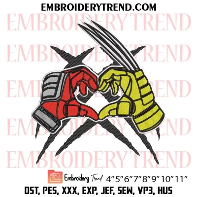 Deadpool And Wolverine Hand Heart Embroidery Design, Marvel Machine Embroidery Digitized Pes Files