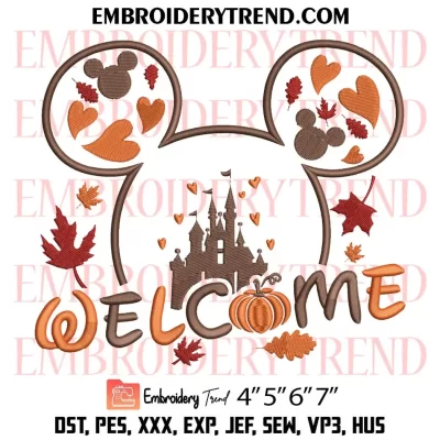 Disney Mouse Welcome Fall Embroidery Design, Mouse Ears Autumn Machine Embroidery Digitized Pes Files