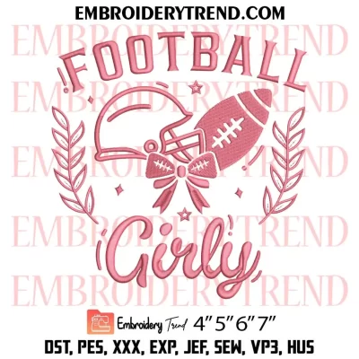 Football Girly Embroidery Design, Cute Football Machine Embroidery Digitized Pes Files