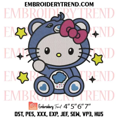 Grumpy Bear Hello Kitty Embroidery Design, Grumpy Kitty Care Bear Machine Embroidery Digitized Pes Files