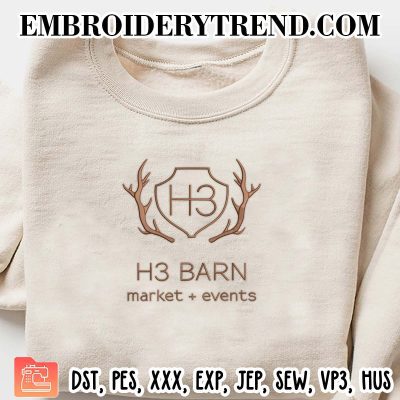 H3 Barn market + events Embroidery Design, Custom Machine Embroidery Digitized Pes Files