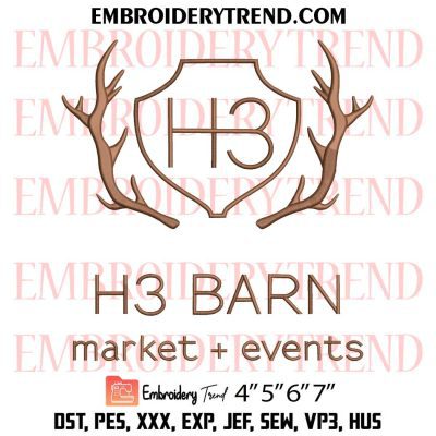 H3 Barn market + events Embroidery Design, Custom Machine Embroidery Digitized Pes Files