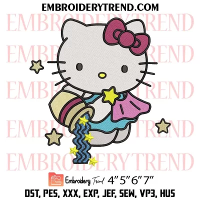 Hello Kitty Aquarius Embroidery Design, Cute Kitty Zodiac Machine Embroidery Digitized Pes Files