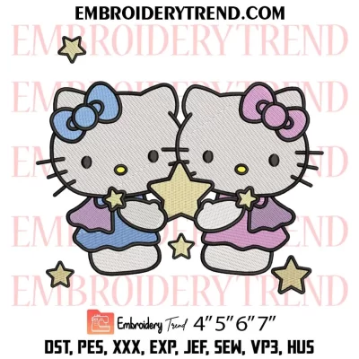 Hello Kitty Gemini Embroidery Design, Kitty Zodiac Machine Embroidery Digitized Pes Files