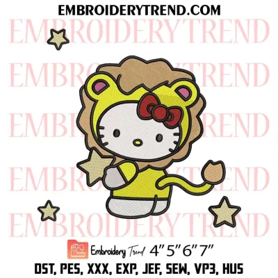 Hello Kitty Leo Embroidery Design, Cute Hello Kitty Zodiac Machine Embroidery Digitized Pes Files