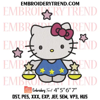 Hello Kitty Leo Embroidery Design, Cute Hello Kitty Zodiac Machine Embroidery Digitized Pes Files