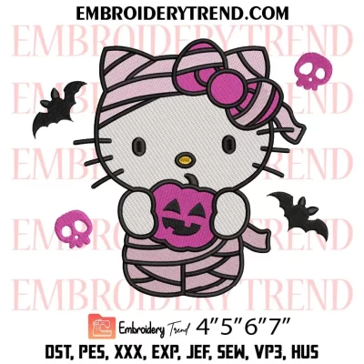 Hello Kitty Witch Halloween Embroidery Design, Kitty Cat Halloween Machine Embroidery Digitized Pes Files