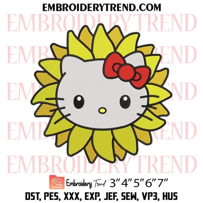 Hello Kitty Sunflower Embroidery Design, Cute Sanrio Hello Kitty Machine Embroidery Digitized Pes Files