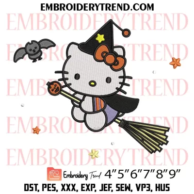 Hello Kitty Black Cat Embroidery Design, Kitty Spooky Halloween Machine Embroidery Digitized Pes Files