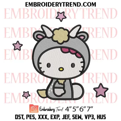 Hello Kitty Zodiac Capricorn Embroidery Design, Kawaii Kitty Cartoon Machine Embroidery Digitized Pes Files