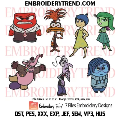 Inside Out 2 Bundle Embroidery Design, 7 Files Disney Machine Embroidery Digitized