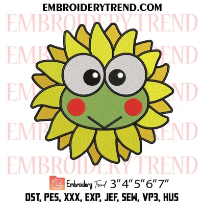 Keroppi Sunflower Embroidery Design, Cute Sanrio Keroppi Machine Embroidery Digitized Pes Files