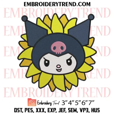 Kuromi Sunflower Embroidery Design, Cute Sanrio Kuromi Machine Embroidery Digitized Pes Files