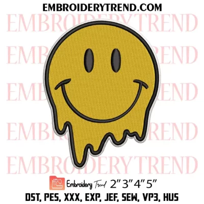 Melting Smiley Face Embroidery Design, Dripping Smiley Face Machine Embroidery Digitized Pes Files