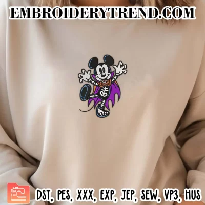 Mickey Mouse Skeleton Embroidery Design, Halloween Witch Vibes Machine Embroidery Digitized Pes Files