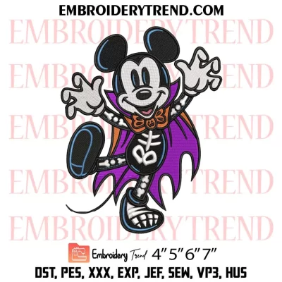 Mickey Mouse Skeleton Embroidery Design, Halloween Witch Vibes Machine Embroidery Digitized Pes Files