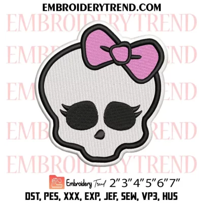 Monster High Logo Skull and Bow Embroidery Design, Monster High Doll Machine Embroidery Digitized Pes Files