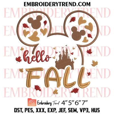 Mouse Ears Hello Fall Embroidery Design, Hello Disney Autumn Machine Embroidery Digitized Pes Files