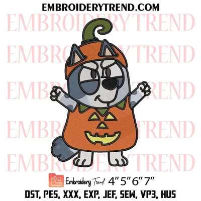 Muffin Dog Pumpkin Halloween Embroidery Design, Bluey Halloween Machine Embroidery Digitized Pes Files