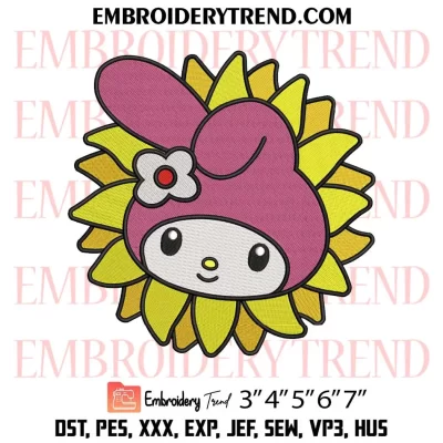 My Melody Sunflower Embroidery Design, Cute Sanrio My Melody Machine Embroidery Digitized Pes Files